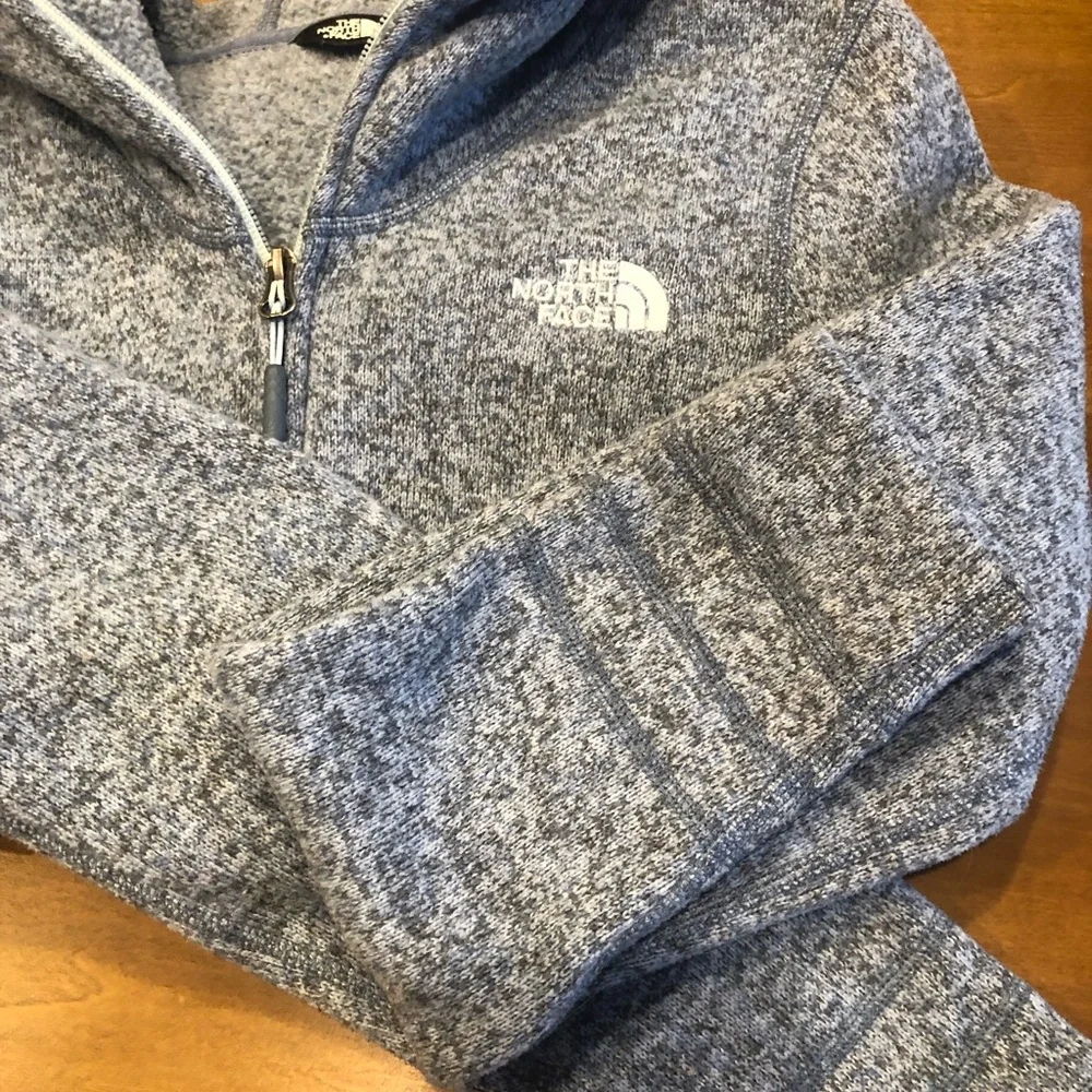 Great condition Women’s North Face hooded jacket size xs light blue speckled - Picture 1 of 17